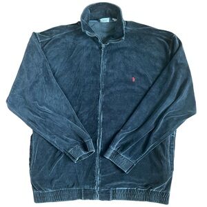 90s Polo Ralph Lauren Velour Navy Zip-up Jacket Top